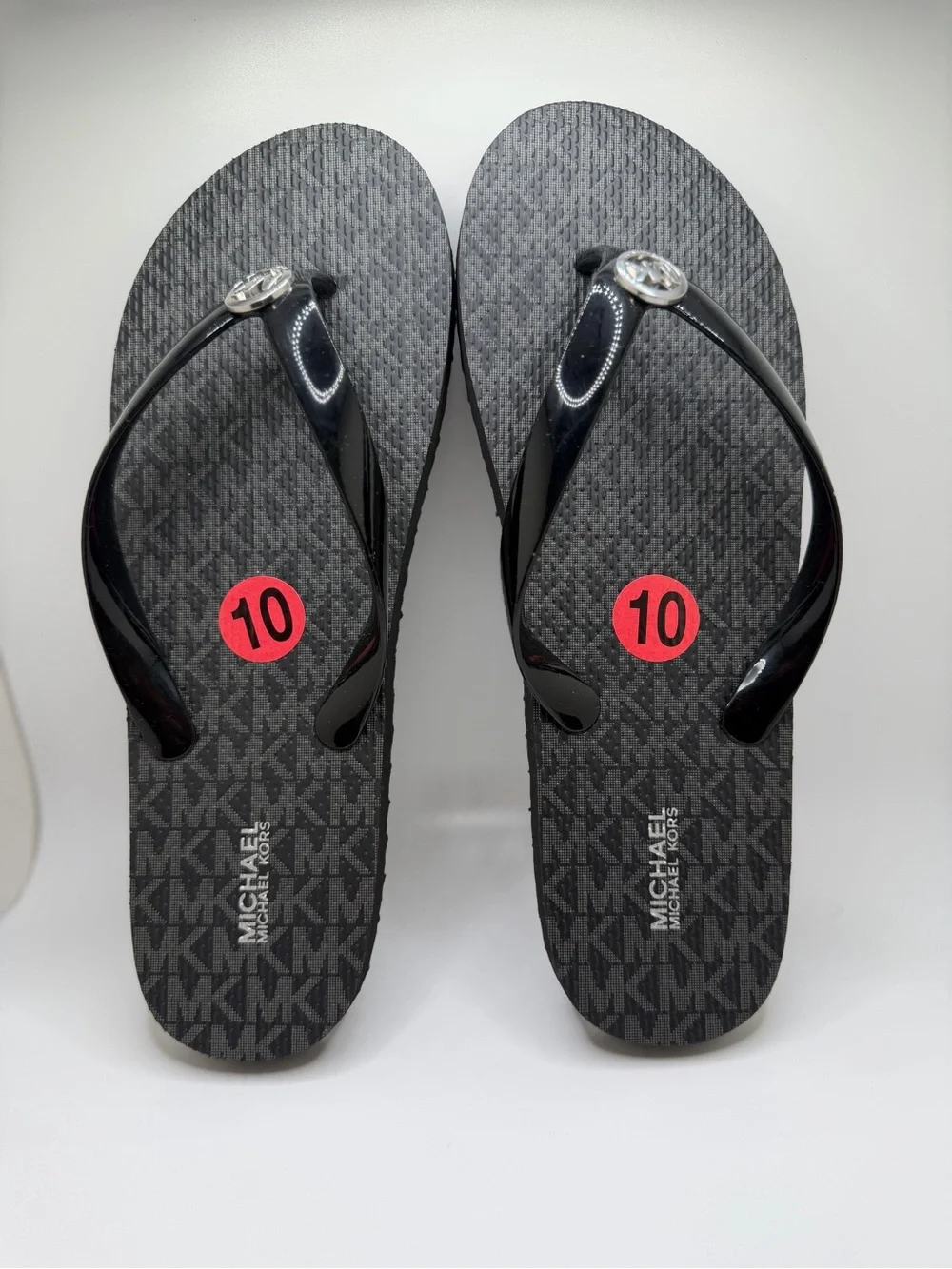 Michael Kors Black Monogram Logo Flip Flops